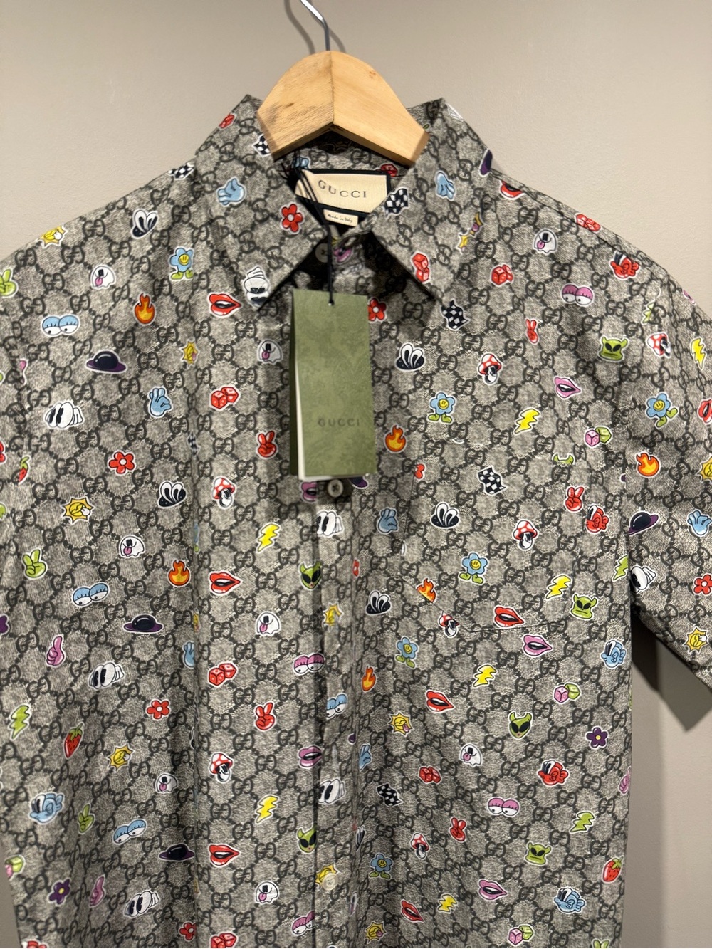 Gucci Gray GG Supreme stickers-on-Pop print over beige (1:1 stitching defect)